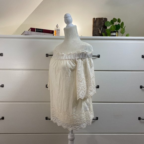 H&M Blouse + Off the Shoulder + Cream + Size 2 - Picture 2 of 6